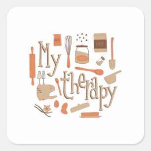 PEGATINA CUADRADA HACER EL BAKING ES MI TERAPIA