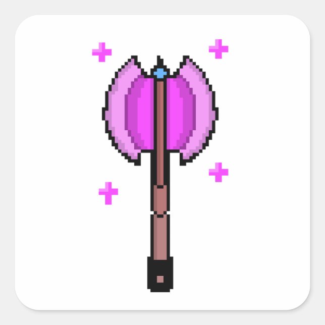 Pegatina Cuadrada Hacha Mágica Retro (Anverso)