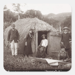 Pegatina Cuadrada Haciendo Tappa, un paño nativo, c.1875 (foto de l