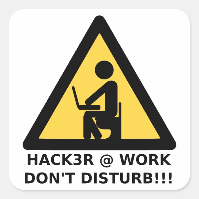 Pegatina Cuadrada Hacker en el trabajo (Anverso)