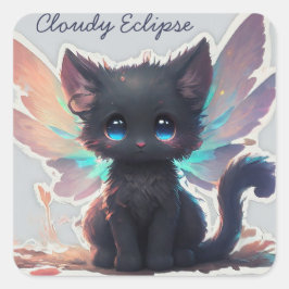 Pegatina Cuadrada Hada de Kitten negro