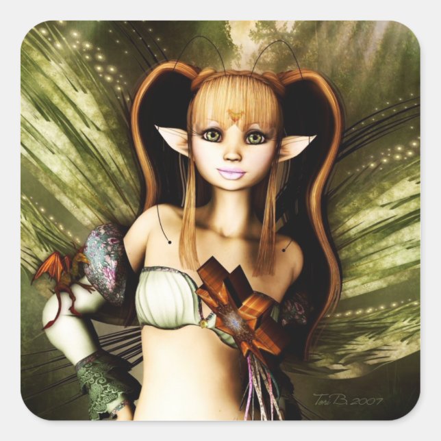 Pegatina Cuadrada Hada de la sudadera travesura (Anverso)