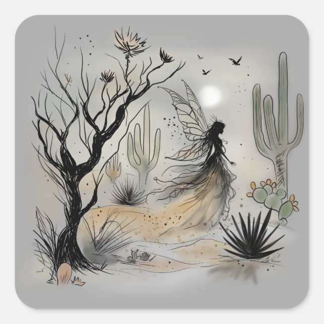 Pegatina Cuadrada Hada del Desierto (Anverso)
