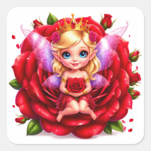 Pegatina Cuadrada Hada del Rosal Encantado para Amantes de la Fantas