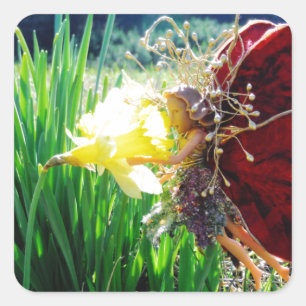 Pegatina Cuadrada Hadas en los Daffodils