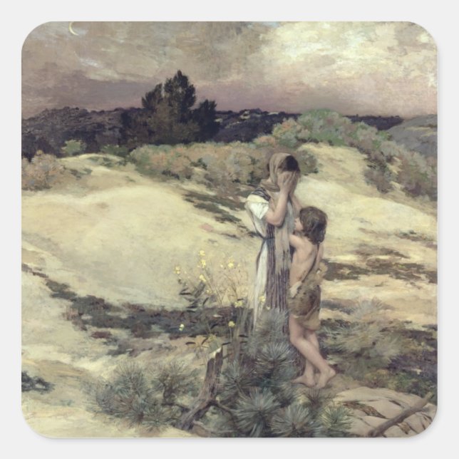 Pegatina Cuadrada Hagar e Ishmael (Anverso)