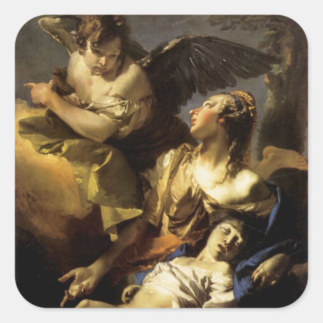 Pegatina Cuadrada Hagar e Ismael en la selva (Anverso)