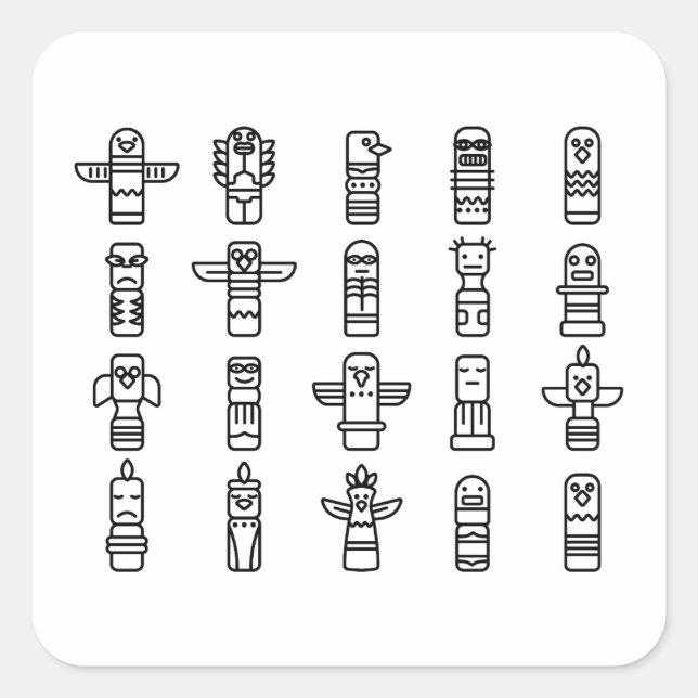 Pegatina Cuadrada Haida Animales indígenas nativos Haida Indígenas (Anverso)