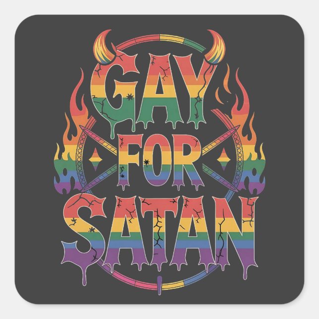 Pegatina Cuadrada Hail Gay Satan Rainbow Baphomet Devil Goe LGBTQ (Anverso)