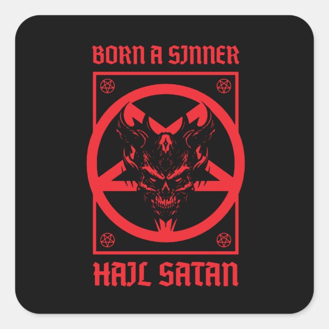 Pegatina Cuadrada Hail Satan (Anverso)