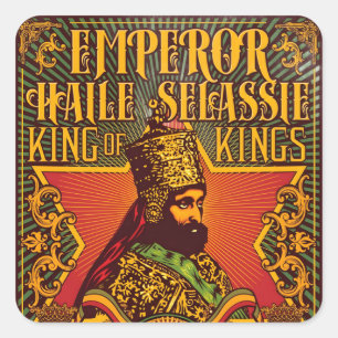 Pegatina Cuadrada Haile Selassie I Jah Rastafari Rasta Reggae Raíces