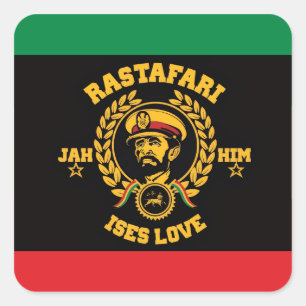 Pegatina Cuadrada Haile Selassie I Jah Rastafari Reggae Rasta Botón