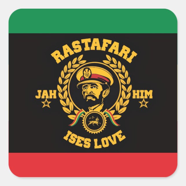 Pegatina Cuadrada Haile Selassie I Jah Rastafari Reggae Rasta Button (Anverso)