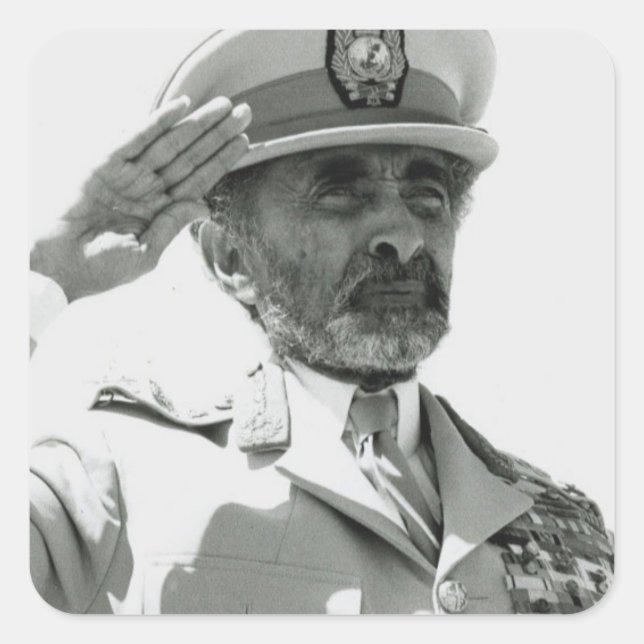 Pegatina Cuadrada Haile Selassie - Jah Rastafari reggae bordador - (Anverso)