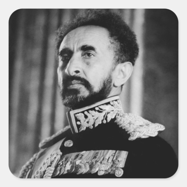 Pegatina Cuadrada Haile Selassie - Jah Rastafari reggae bordador - (Anverso)