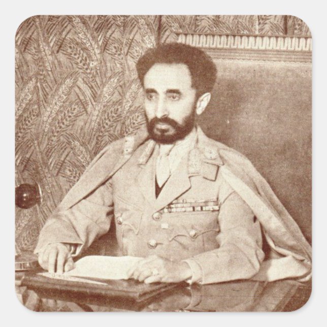Pegatina Cuadrada Haile Selassie - Jah Rastafari reggae bordador - (Anverso)