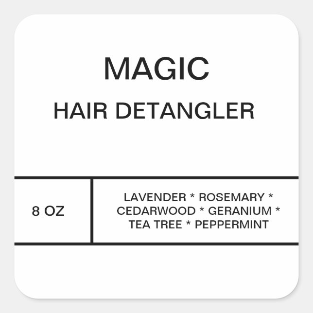 Pegatina Cuadrada Hair Detangler Label (Anverso)