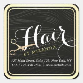 Pegatina Cuadrada Hair Salon Hairstylist modernas tijeras de oro neg