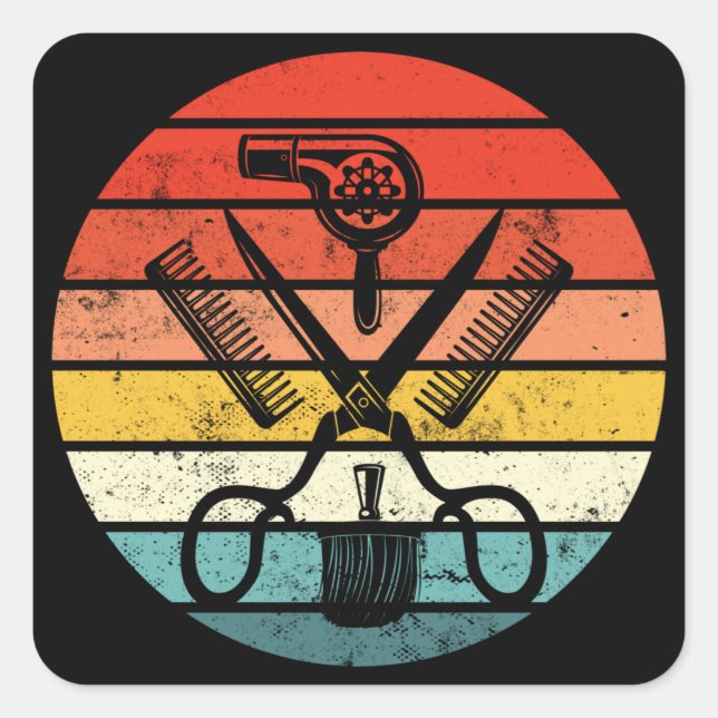 Pegatina Cuadrada Hairdresser Retro Sunset Graphic Hair Stylist (Anverso)