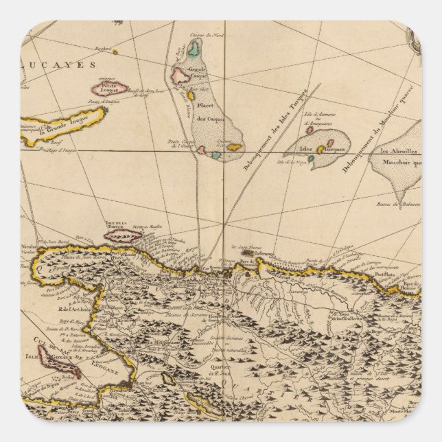 Pegatina Cuadrada Haití, India Occidental, República Dominicana (Anverso)