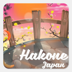 Pegatina Cuadrada Hakone japón florece poster.