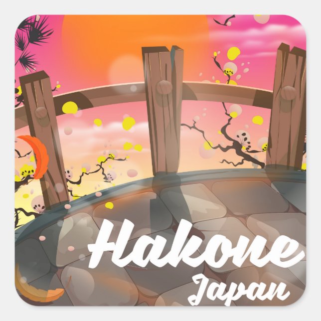 Pegatina Cuadrada Hakone japón florece poster. (Anverso)