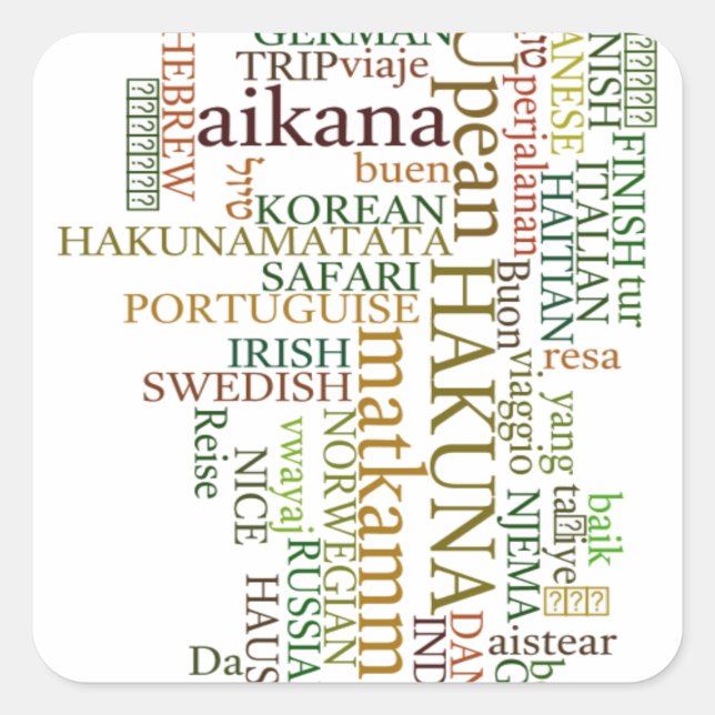 Pegatina Cuadrada Hakuna Matata Global Word Cloud Art (Anverso)