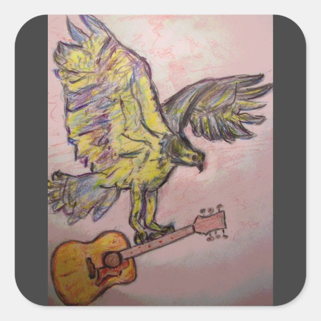 Pegatina Cuadrada Halcón de pez acústico (Anverso)