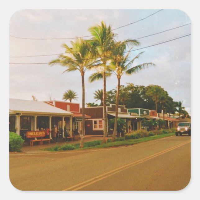 Pegatina Cuadrada Haleiwa Surfer Town (Anverso)