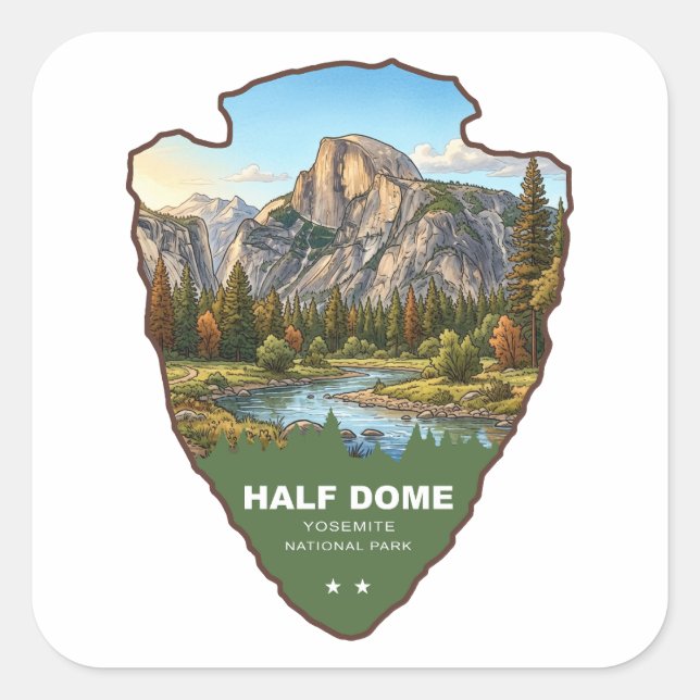 Pegatina Cuadrada Half Dome Parque Nacional Yosemite Arrowhead (Anverso)