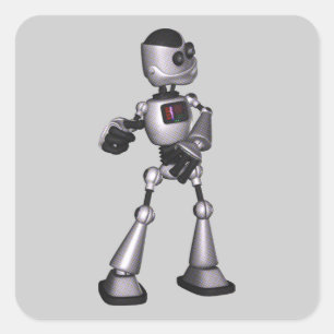 Pegatina Cuadrada Halftone Sci♫3D Robot Guy Dancing