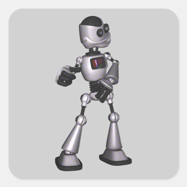Pegatina Cuadrada Halftone Sci♫3D Robot Guy Dancing (Anverso)