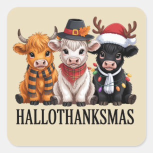 Pegatina Cuadrada Hallothanksmas Otoño Vaca Espeluznante Temporada G