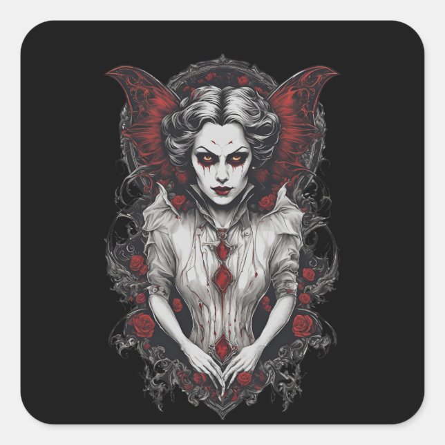 Pegatina Cuadrada Halloween 13 vampiros, monstruo aterrador, (Anverso)