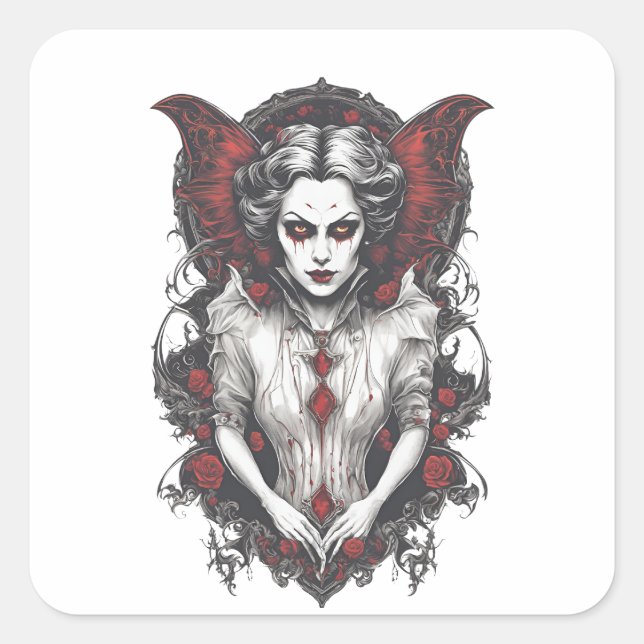 Pegatina Cuadrada Halloween 13 vampiros, monstruo aterrador, (Anverso)