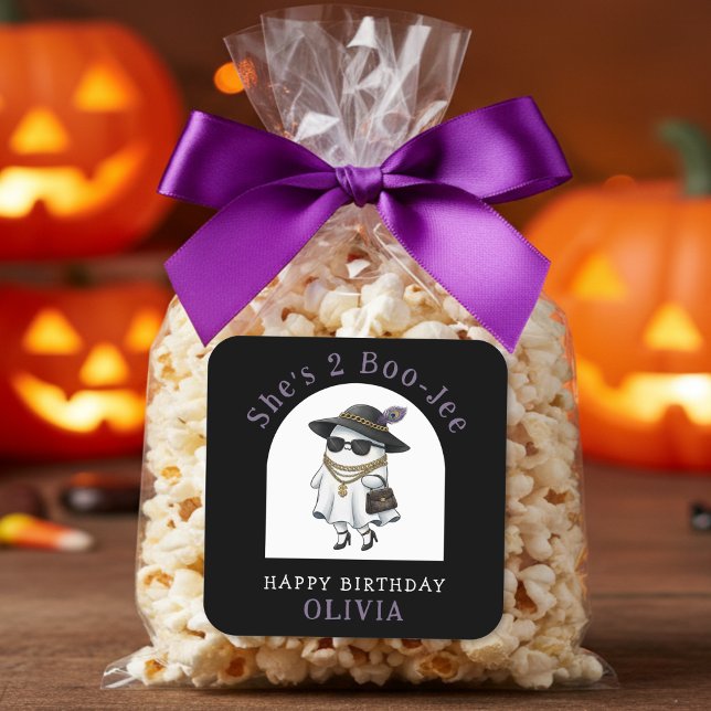 Pegatina Cuadrada Halloween 2º cumpleaños Fiesta Ghost Two Boujee (Halloween 2nd Birthday Party Ghost Two Boujee Square Sticker
)