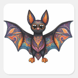 Pegatina Cuadrada Halloween Bat Alebrije