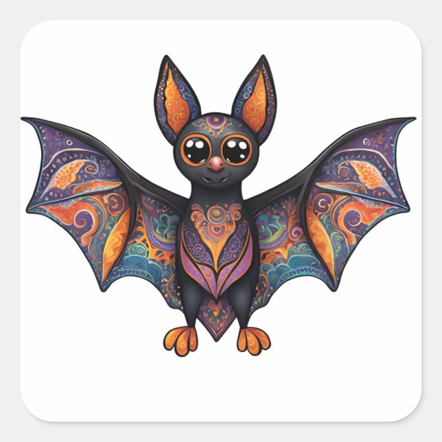 Pegatina Cuadrada Halloween Bat Alebrije (Anverso)
