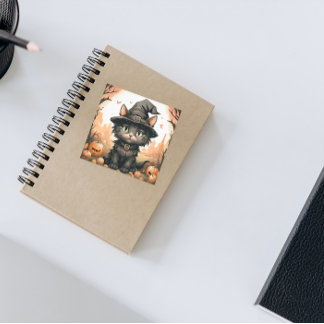 Pegatina Cuadrada Halloween Black cat