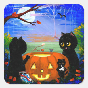 Pegatina Cuadrada Halloween Black Cat Creationarts