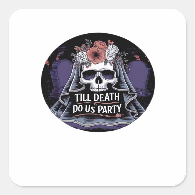 Pegatina Cuadrada Halloween Boda Spooky Boda Halloween Party T (Anverso)