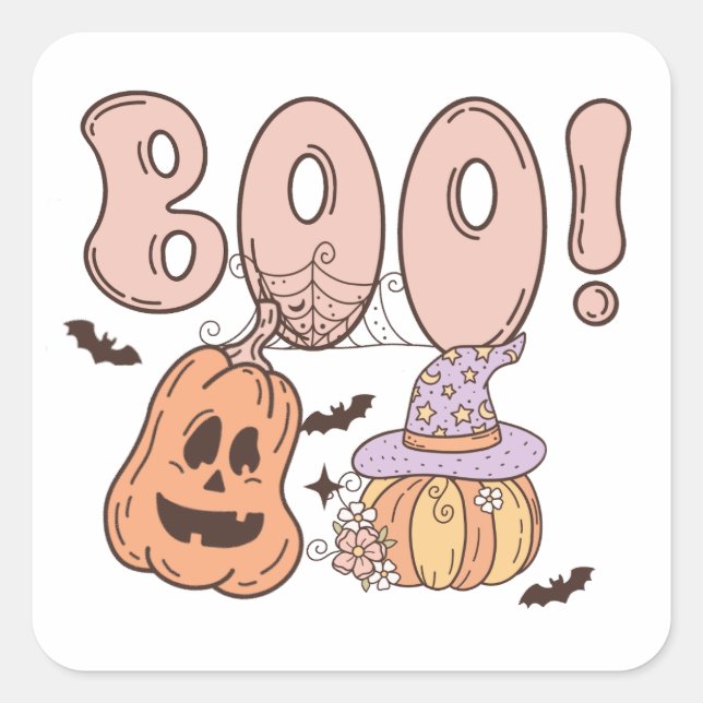 Pegatina Cuadrada Halloween Boo (Anverso)