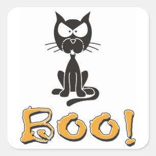 Pegatina Cuadrada Halloween Boo Black Cat
