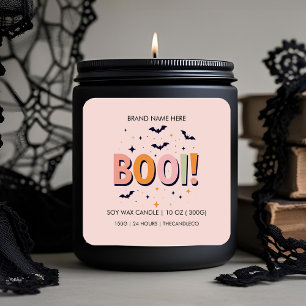 Pegatina Cuadrada Halloween "BOO!" Vela Cute Pastel Bats