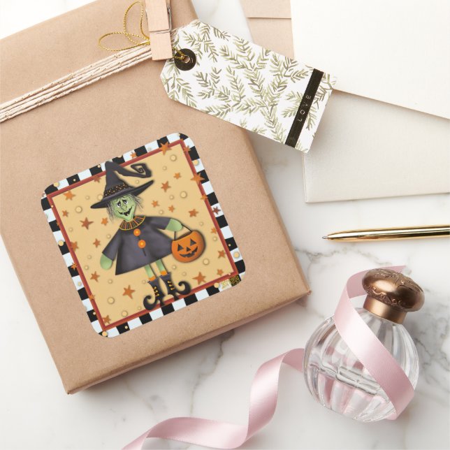 Pegatina Cuadrada Halloween Bruja aguda inespiritualidad Divertidos  (Regalar)