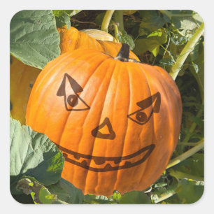 Pegatina Cuadrada Halloween Calabaza cara sonrisa Jack-o-lantern
