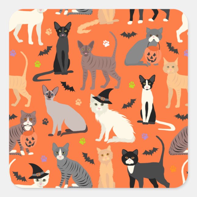 Pegatina Cuadrada Halloween Cats (Anverso)