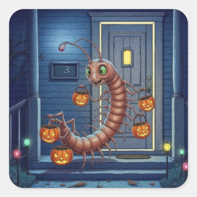 Pegatina Cuadrada Halloween Centipede Trick or Treater (Anverso)