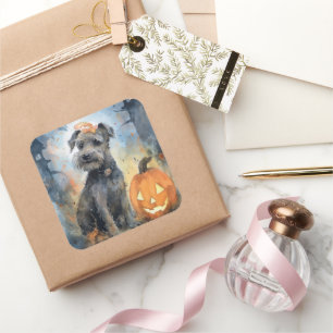 Pegatina Cuadrada Halloween Chesapeake Bay Terrier con calabazas