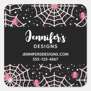 Pegatina Cuadrada Halloween Cobwebs & Spiders Pattern Business
